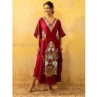 Maroon Embroidered Cotton Blend Kaftan