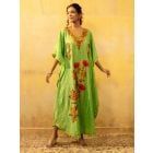 Green Embroidered Cotton Blend Kaftan