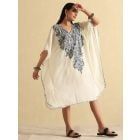 Off White Embroidered Cotton Blend Kaftan