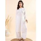 White Embroidered Cotton Mulmul Kurta