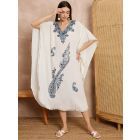 Off White Embroidered Cotton Blend Kaftan