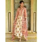 Peach Off White Hand Block Printed Cotton Suit - Set of 3