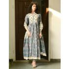 Blue Pink Hand Block Printed Cotton Kurta with Pants and Off White Kota Doria Dupatta - Set of 3