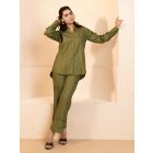 Olive Green Embroidered Hemp Co-ord Set- Set of 2