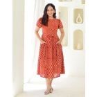 Red Polka Dot Hand Block Printed Cotton Dress