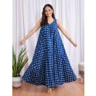 Blue Polka Dot Hand Block Printed Cotton Dress