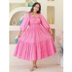 Pink Striped Printed Cotton Dress