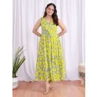 Yellow Grey Printed Cotton Dress