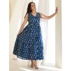 Blue Dabu Hand Block Printed Cotton Dress