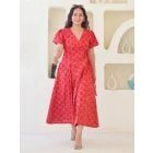 Red Hand Block Printed Cotton Wrap Dress