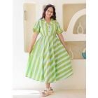 Green Blue Striped Printed Cotton Dress