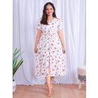 White Printed Viscose Dress with Belt