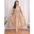 Grey Hand Block Printed Cotton Mul Dress with Inner