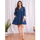 Indigo Striped Hand Block Printed Cotton Dress