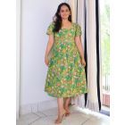 Green Hand Block Printed Cotton Dress