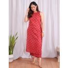 Red Hand Block Printed Cotton Kurta with Pants- Set of 2
