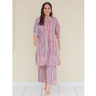 Red Blue Bagru Hand Block Printed Cotton Kurta with Pants - Set of 2