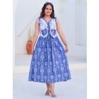 White Blue Hand Block Printed Cotton Co-ord Set- Set of 2