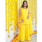 Yellow Cotton Lurex Sharara Suit - Set of 3