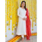 White Lace Work Cotton Lurex Suit - Set of 3