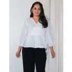 White Cotton Dobby Wrap Top