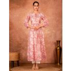 Pink Hand Block Printed Cotton Kurta with Pants - Set of 2