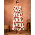 Off White Red Hand Block Printed Cotton Kurta with Pants - Set of 2