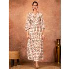 Off White Red Hand Block Printed Cotton Kurta with Pants - Set of 2