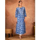 Blue Hand Block Printed Cotton Kurta with Pants - Set of 2