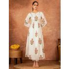 Off White Pink Hand Block Printed Cotton Kurta with Pants - Set of 2