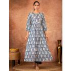 Blue Hand Block Printed Cotton Kurta with Palazzo - Set of 2