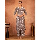 Black Hand Block Printed Cotton Kurta with Pants - Set of 2