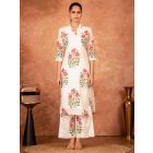 Off White Pink Hand Block Printed Cotton Kurta with Pants - Set of 2