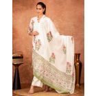Off White Pink Hand Block Printed Cotton Suit - Set of 3