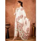 Off White Hand Block Printed Cotton Suit - Set of 3