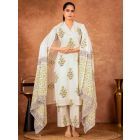 Off White Yellow Hand Block Printed Cotton Suit - Set of 3