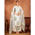 Off White Blue Hand Block Printed Cotton Suit - Set of 3