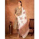 Green Pink Hand Block Printed Cotton Suit - Set of 3