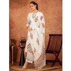 Off White Pink Hand Block Printed Cotton Suit - Set of 3