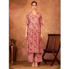 Pink Hand Block Printed Cotton Kurta with Pants - Set of 2