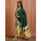 Green Yellow Tie and Dye Cotton Mulmul Suit- Set of 3