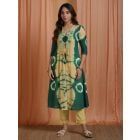 Green Yellow Tie and Dye Cotton Mulmul Kurta with Pants- Set of 2