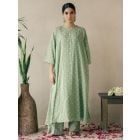 Green Bandhani Cotton Mulmul Kurta with Slip and Pants - Set of 2