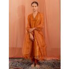 Rust Hand Embroidered Chanderi Silk Suit - Set of 3