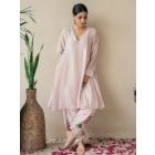 Pink Hand Embroidered Chanderi Kurta with Salwar - Set of 2