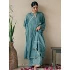 Blue Bandhani Cotton Mulmul Kurta with Slip and Pants - Set of 2