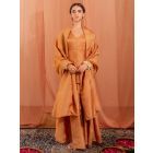 Orange Embroidered Tissue Silk Lehenga Set - Set of 3