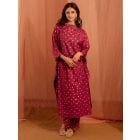 Pink Hand Embroidered Cotton Cambric Kurta with Pants - Set of 2
