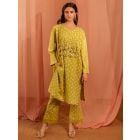 Lime Yellow Hand Embroidered Cotton Cambric Kurta with Pants - Set of 2