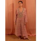 Pink Hand Embroidered Cotton Cambric Kurta with Pants - Set of 2